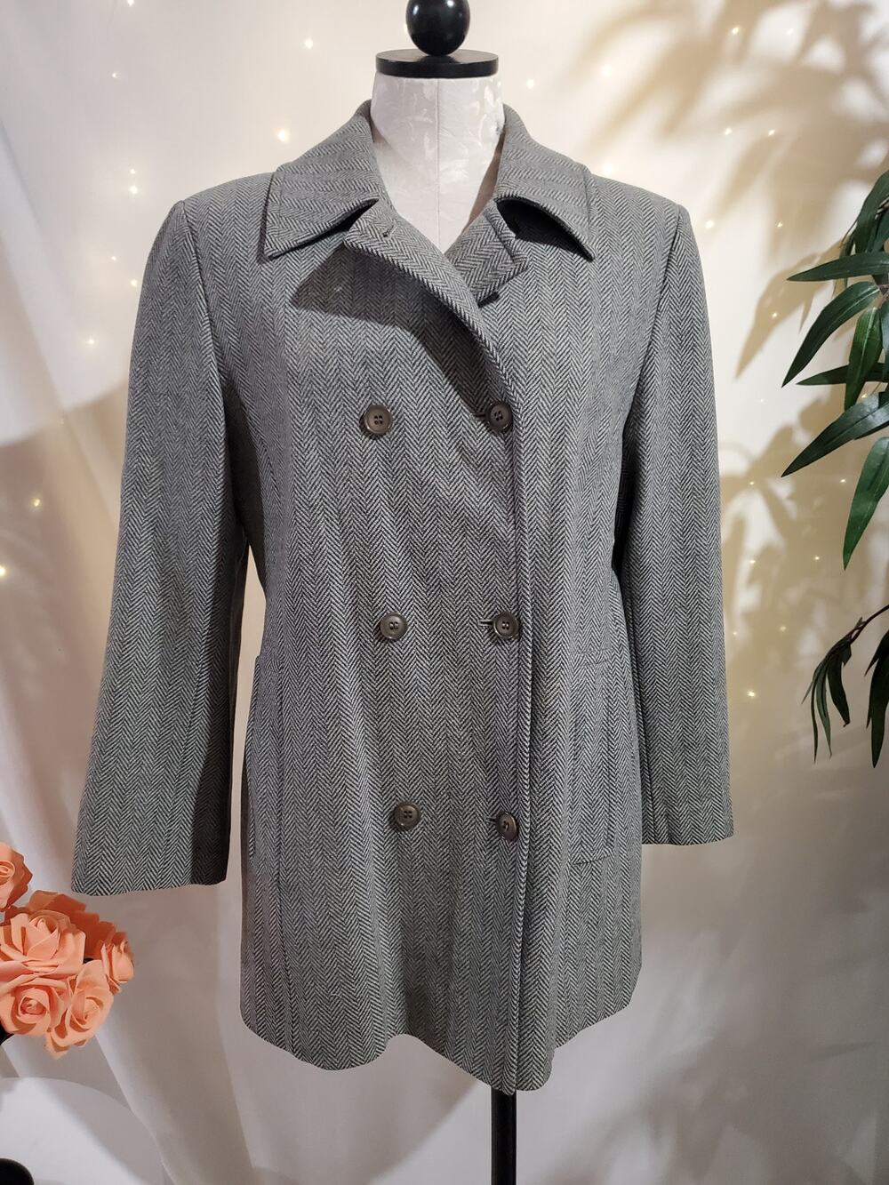 Vtg Pendleton Herringbone Virgin Wool Double Breasted Peacoat Womens Size 6-8